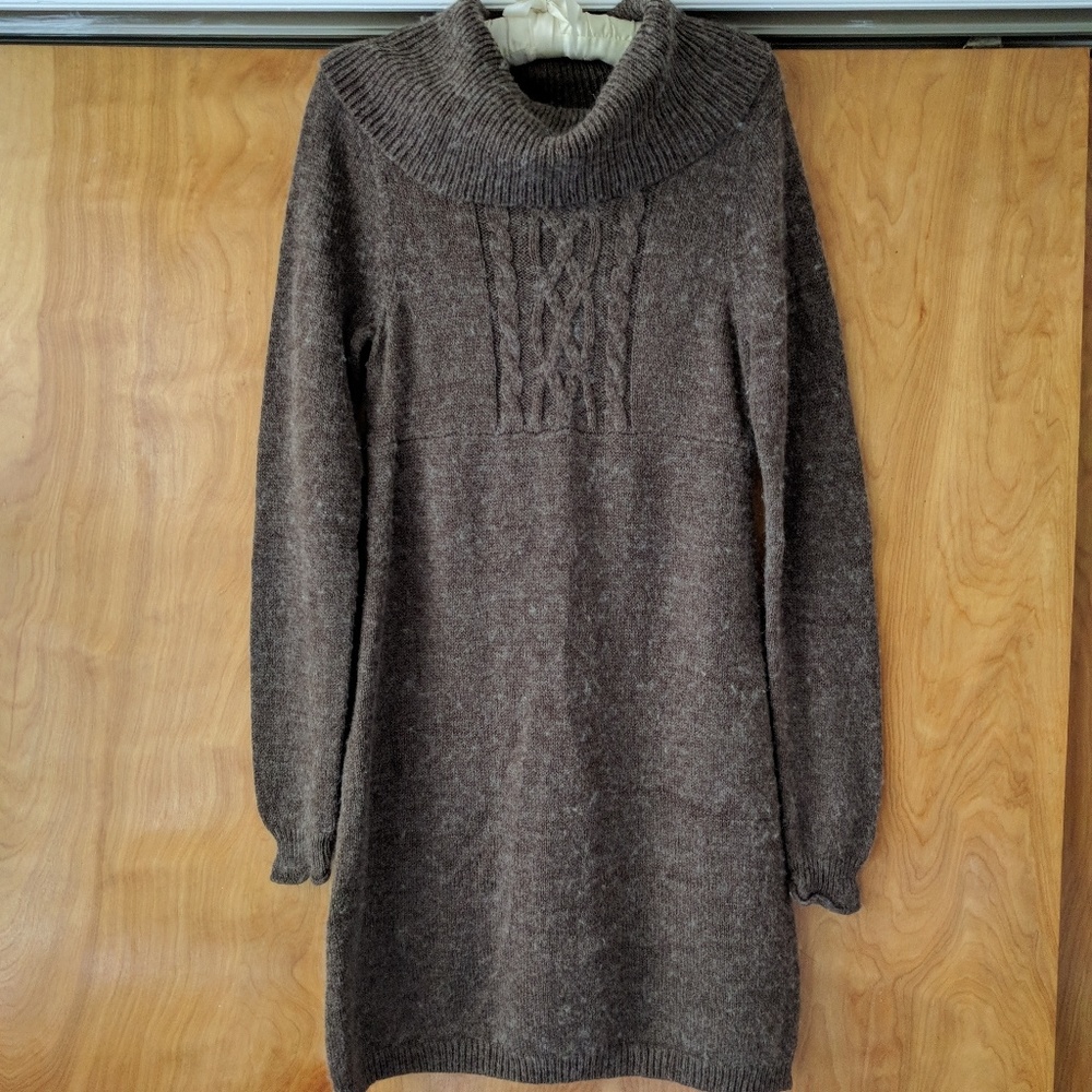 Light Brown Cowl-Neck Sweater Dress